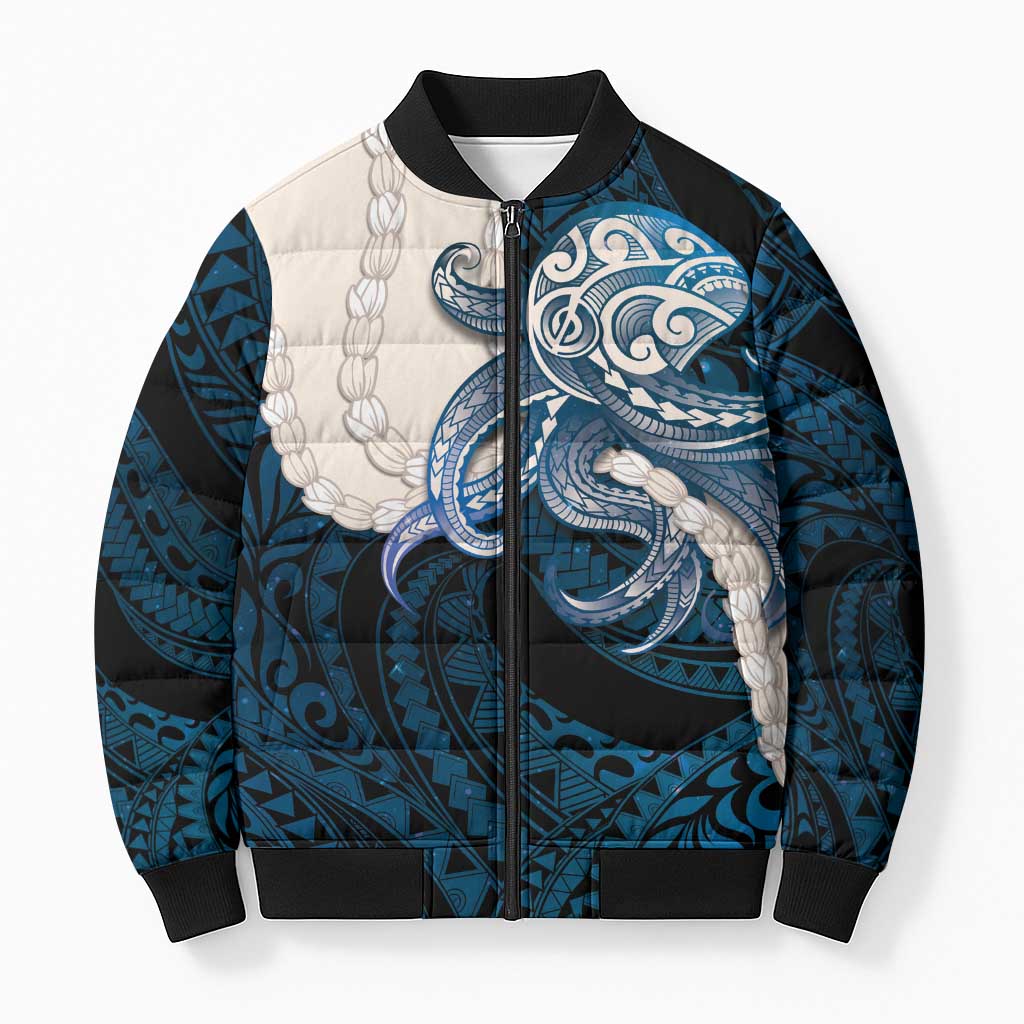 Blue Galaxy Polynesia Tribal Octopus Tattoo Bomber Puffer Jacket Pikake Lei Polynesian Pattern