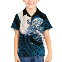 Blue Galaxy Polynesia Tribal Octopus Tattoo Family Matching Off Shoulder Short Dress and Hawaiian Shirt Pikake Lei Polynesian Pattern