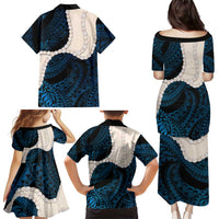 Blue Galaxy Polynesia Tribal Octopus Tattoo Family Matching Puletasi and Hawaiian Shirt Pikake Lei Polynesian Pattern