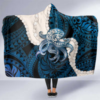 Blue Galaxy Polynesia Tribal Octopus Tattoo Hooded Blanket Pikake Lei Polynesian Pattern