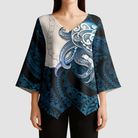 Blue Galaxy Polynesia Tribal Octopus Tattoo Kimono Sleeve Blouse Pikake Lei Polynesian Pattern