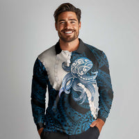 Blue Galaxy Polynesia Tribal Octopus Tattoo Long Sleeve Polo Shirt Pikake Lei Polynesian Pattern