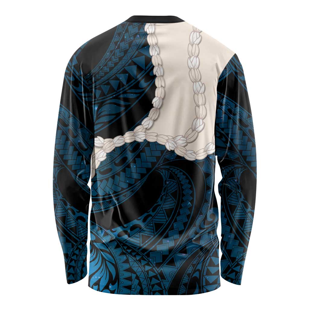 Blue Galaxy Polynesia Tribal Octopus Tattoo Long Sleeve Shirt Pikake Lei Polynesian Pattern