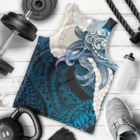 Blue Galaxy Polynesia Tribal Octopus Tattoo Men Tank Top Pikake Lei Polynesian Pattern