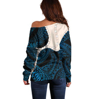 Blue Galaxy Polynesia Tribal Octopus Tattoo Off Shoulder Sweater Pikake Lei Polynesian Pattern