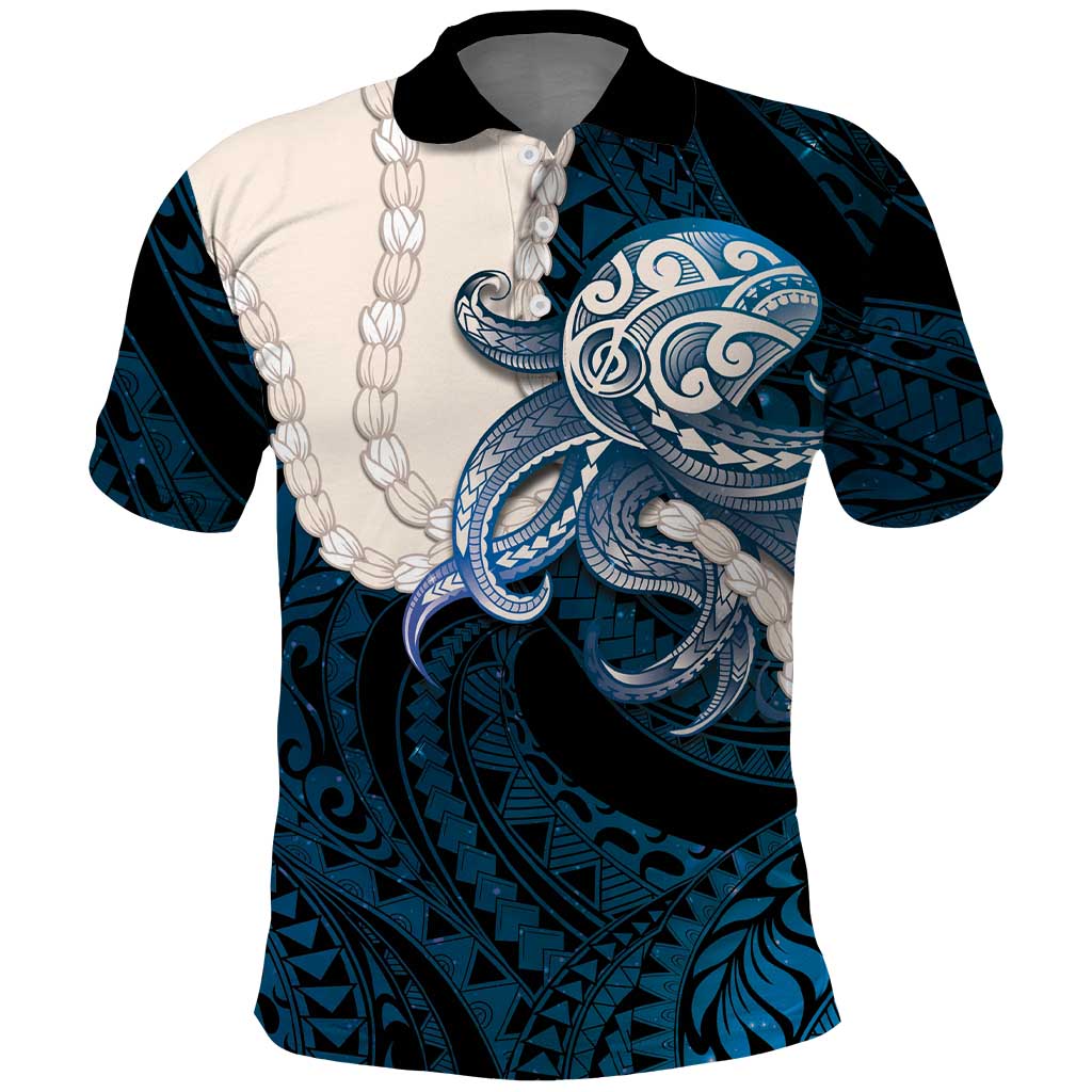 Blue Galaxy Polynesia Tribal Octopus Tattoo Polo Shirt Pikake Lei Polynesian Pattern