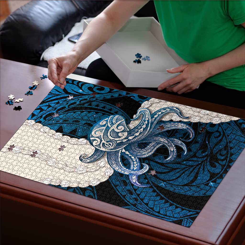 Blue Galaxy Polynesia Tribal Octopus Tattoo Puzzle Pikake Lei Polynesian Pattern