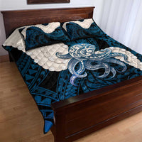 Blue Galaxy Polynesia Tribal Octopus Tattoo Quilt Bed Set Pikake Lei Polynesian Pattern