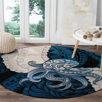 Blue Galaxy Polynesia Tribal Octopus Tattoo Round Carpet Pikake Lei Polynesian Pattern