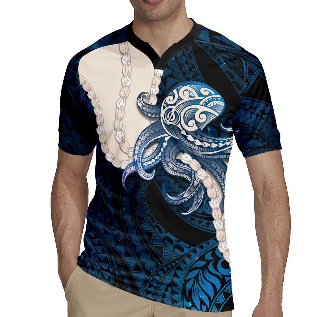 Blue Galaxy Polynesia Tribal Octopus Tattoo Rugby Jersey Pikake Lei Polynesian Pattern