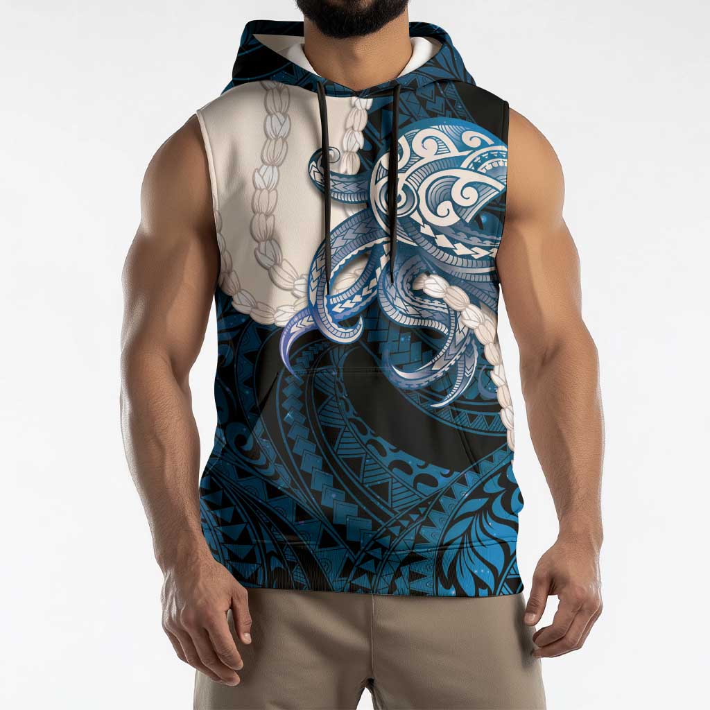 Blue Galaxy Polynesia Tribal Octopus Tattoo Sleeveless Hoodie Pikake Lei Polynesian Pattern