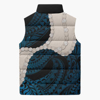 Blue Galaxy Polynesia Tribal Octopus Tattoo Sleeveless Puffer Jacket Pikake Lei Polynesian Pattern