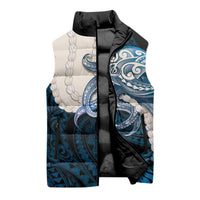 Blue Galaxy Polynesia Tribal Octopus Tattoo Sleeveless Puffer Jacket Pikake Lei Polynesian Pattern