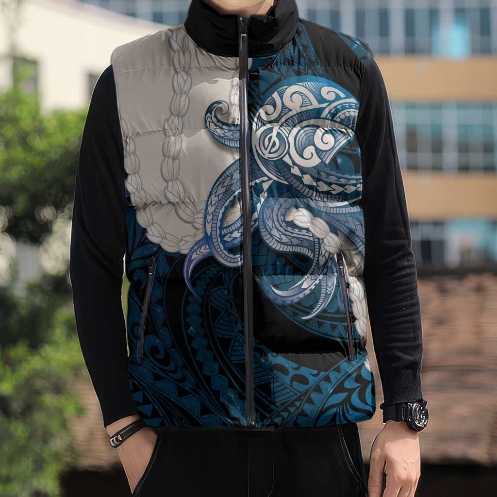 Blue Galaxy Polynesia Tribal Octopus Tattoo Sleeveless Puffer Jacket Pikake Lei Polynesian Pattern