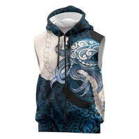 Blue Galaxy Polynesia Tribal Octopus Tattoo Sleeveless Zip Hoodie Pikake Lei Polynesian Pattern