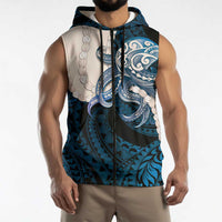 Blue Galaxy Polynesia Tribal Octopus Tattoo Sleeveless Zip Hoodie Pikake Lei Polynesian Pattern