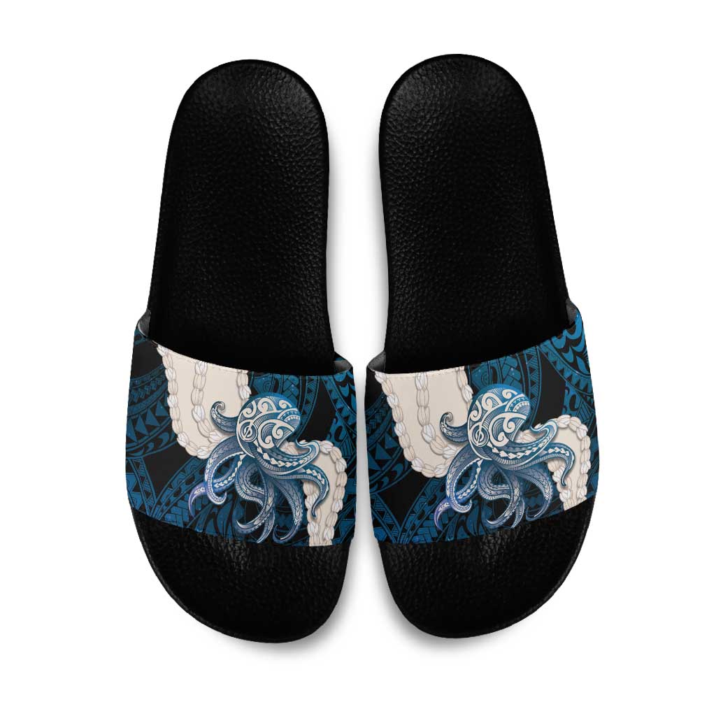 Blue Galaxy Polynesia Tribal Octopus Tattoo Slide Sandals Pikake Lei Polynesian Pattern