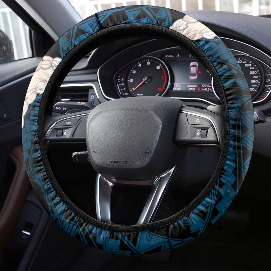 Blue Galaxy Polynesia Tribal Octopus Tattoo Steering Wheel Cover Pikake Lei Polynesian Pattern