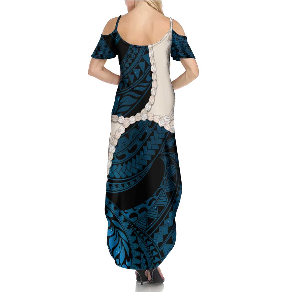 Blue Galaxy Polynesia Tribal Octopus Tattoo Summer Maxi Dress Pikake Lei Polynesian Pattern