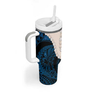 Blue Galaxy Polynesia Tribal Octopus Tattoo Tumbler With Handle Pikake Lei Polynesian Pattern