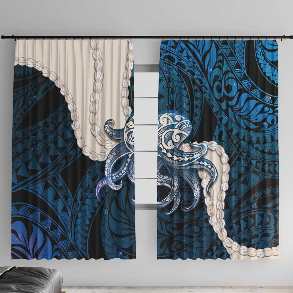 Blue Galaxy Polynesia Tribal Octopus Tattoo Window Curtain Pikake Lei Polynesian Pattern