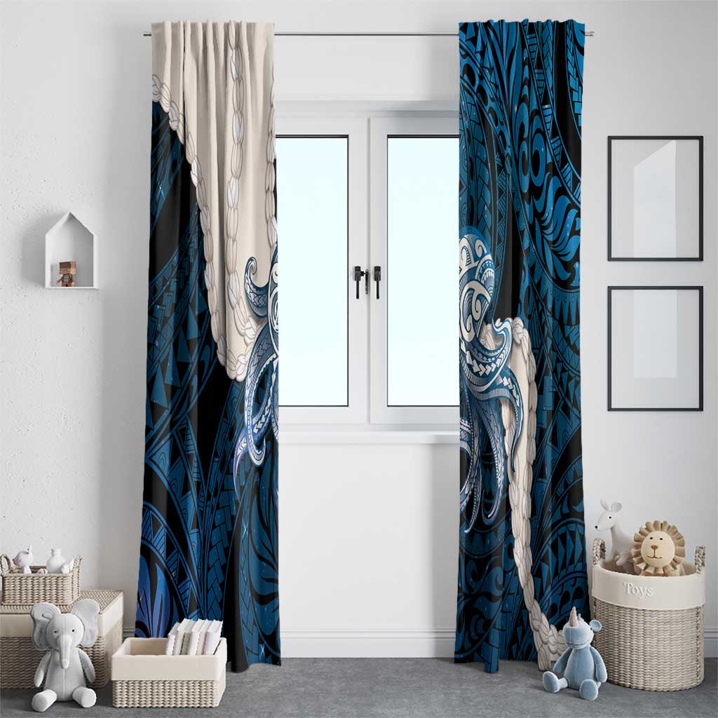 Blue Galaxy Polynesia Tribal Octopus Tattoo Window Curtain Pikake Lei Polynesian Pattern