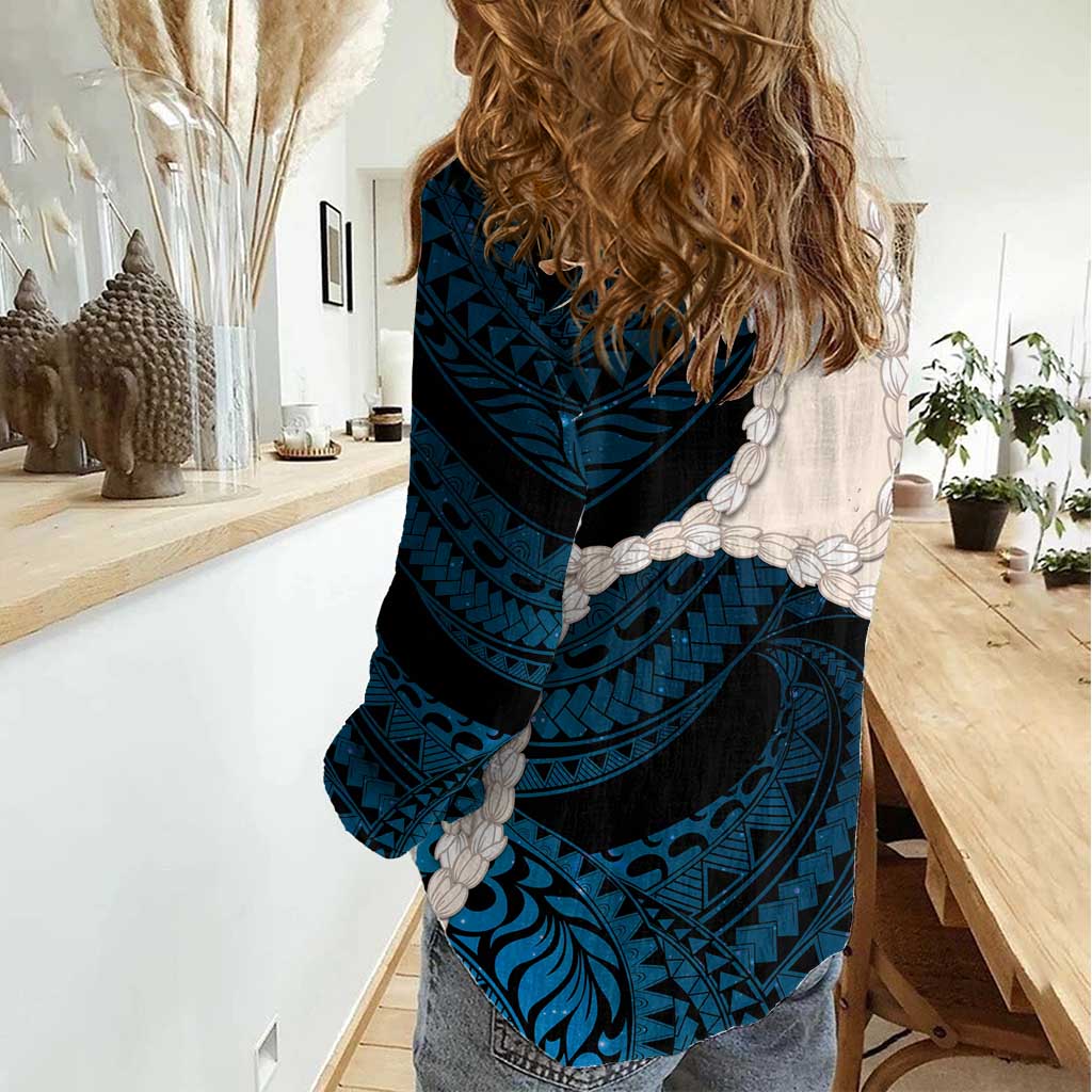 Blue Galaxy Polynesia Tribal Octopus Tattoo Women Casual Shirt Pikake Lei Polynesian Pattern LT14 - Polynesian Pride