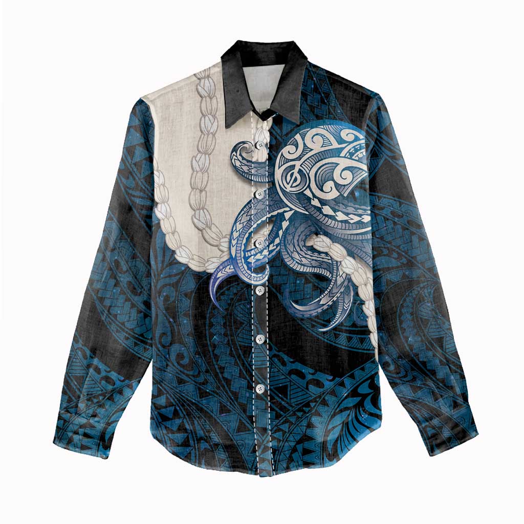 Blue Galaxy Polynesia Tribal Octopus Tattoo Women Casual Shirt Pikake Lei Polynesian Pattern LT14 - Polynesian Pride