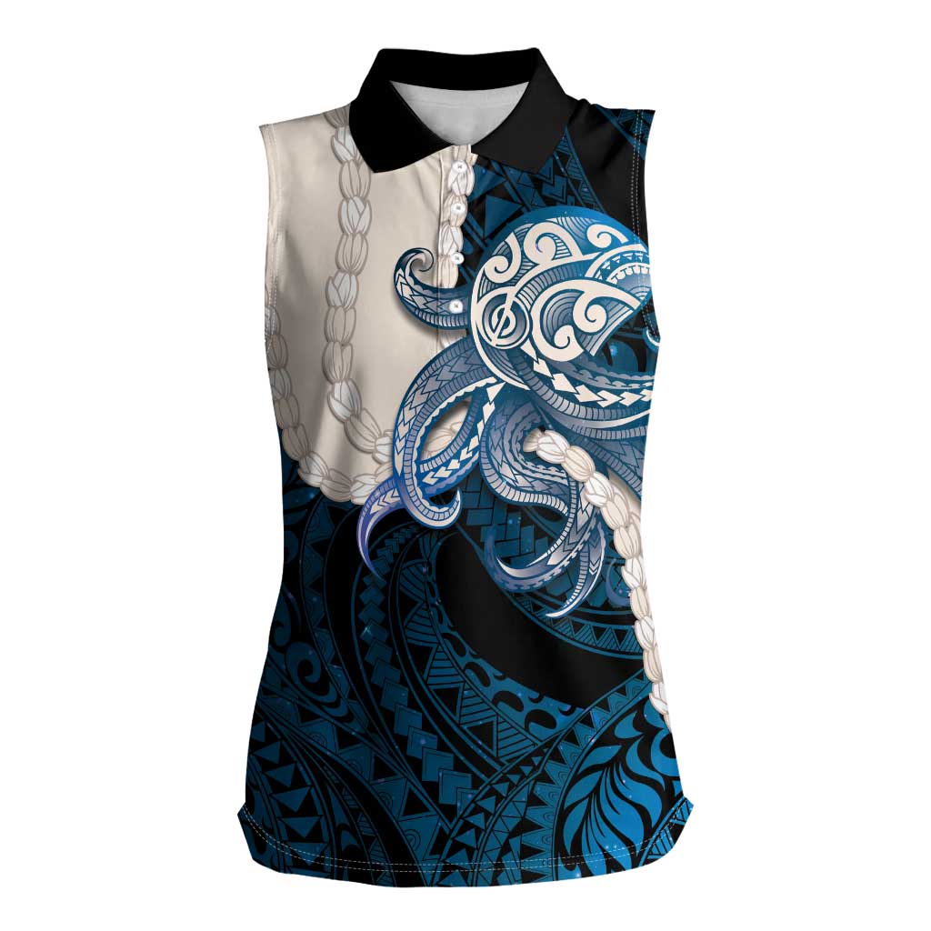 Blue Galaxy Polynesia Tribal Octopus Tattoo Women Sleeveless Polo Shirt Pikake Lei Polynesian Pattern