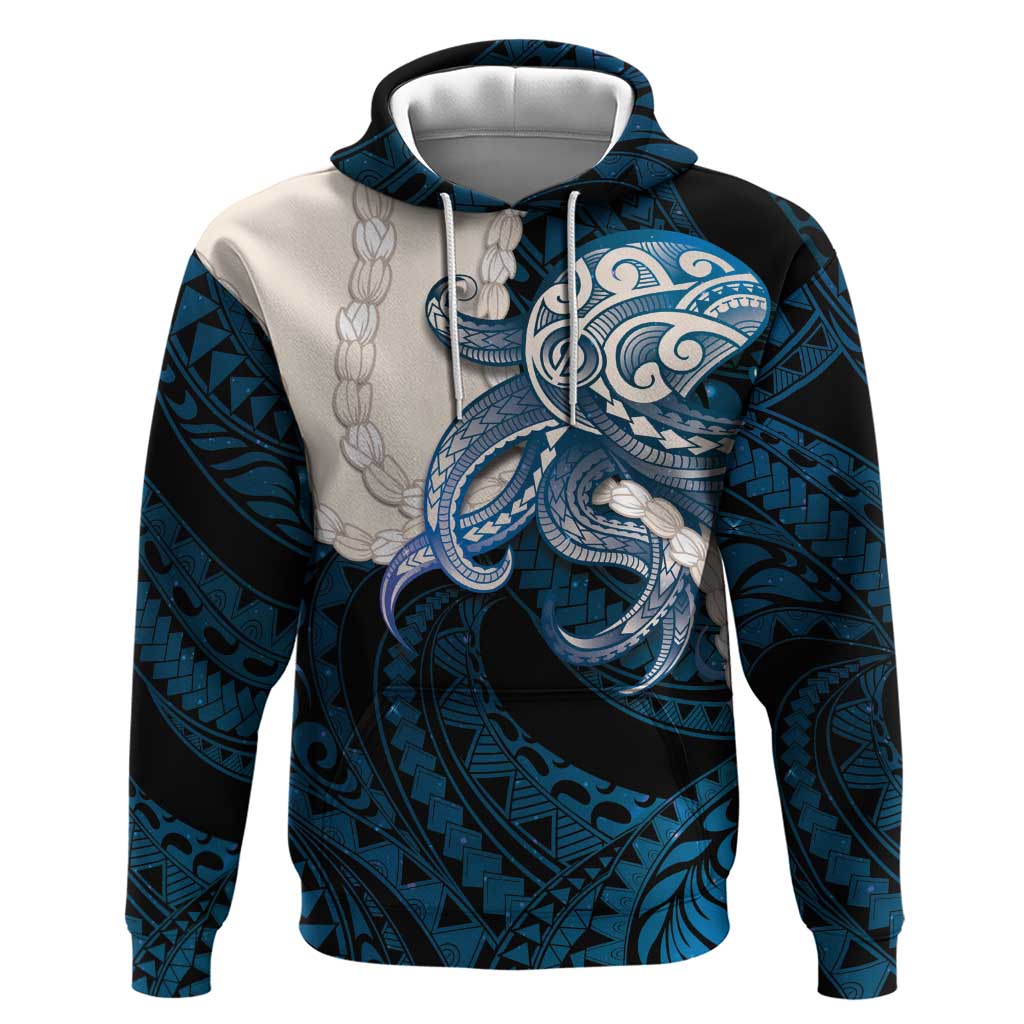 Blue Galaxy Polynesia Tribal Octopus Tattoo Zip Hoodie Pikake Lei Polynesian Pattern