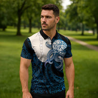 Blue Galaxy Polynesia Tribal Octopus Tattoo Zipper Polo Shirt Pikake Lei Polynesian Pattern
