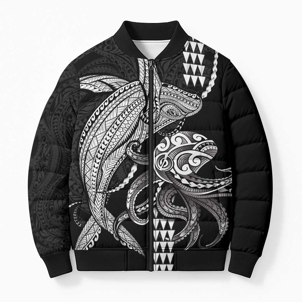 Kanaloa Aloha Hawaii Bomber Puffer Jacket Humpback Whale Octopus Tattoo Kakau Pattern