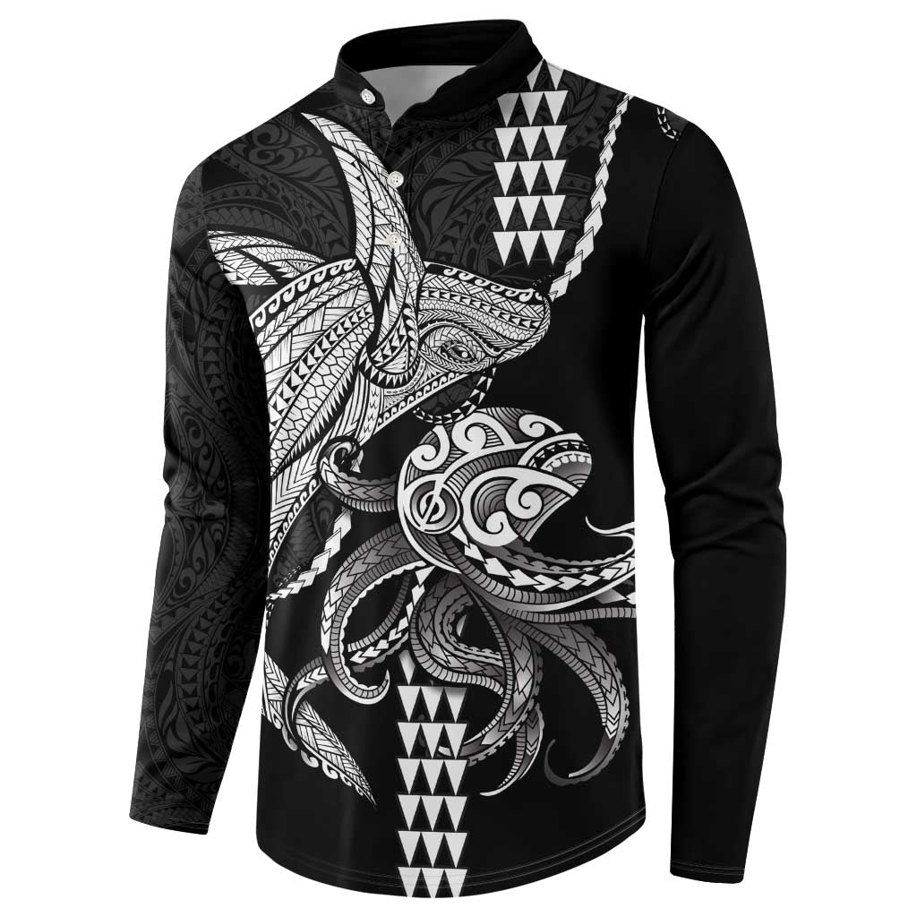 Kanaloa Aloha Hawaii Button Sweatshirt Humpback Whale Octopus Tattoo Kakau Pattern