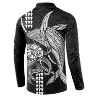 Kanaloa Aloha Hawaii Button Sweatshirt Humpback Whale Octopus Tattoo Kakau Pattern