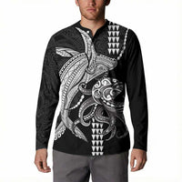 Kanaloa Aloha Hawaii Button Sweatshirt Humpback Whale Octopus Tattoo Kakau Pattern