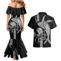 Kanaloa Aloha Hawaii Couples Matching Mermaid Dress and Hawaiian Shirt Humpback Whale Octopus Tattoo Kakau Pattern