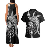 Kanaloa Aloha Hawaii Couples Matching Tank Maxi Dress and Hawaiian Shirt Humpback Whale Octopus Tattoo Kakau Pattern