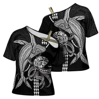 Kanaloa Aloha Hawaii Cross Shoulder Shirt Humpback Whale Octopus Tattoo Kakau Pattern