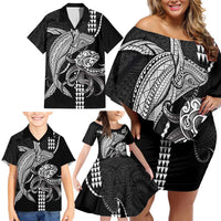 Kanaloa Aloha Hawaii Family Matching Off Shoulder Short Dress and Hawaiian Shirt Humpback Whale Octopus Tattoo Kakau Pattern