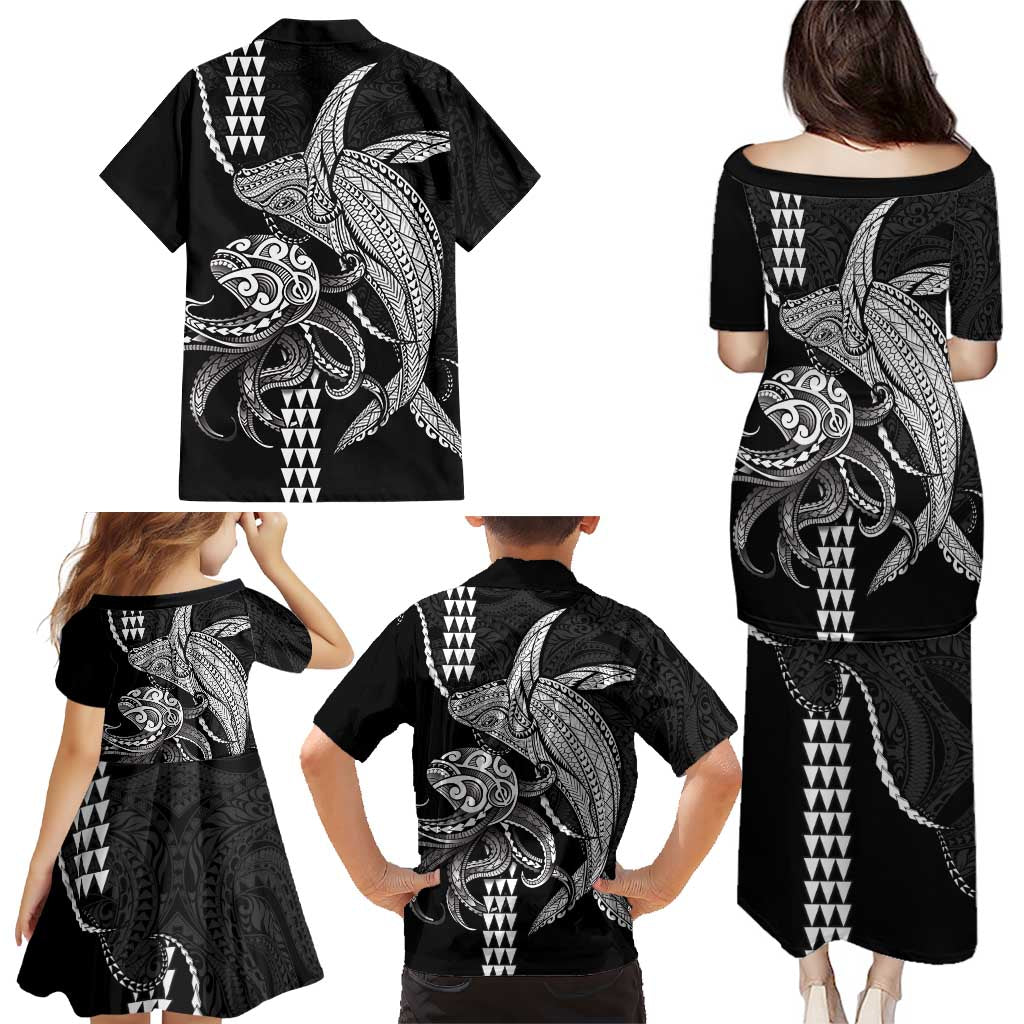 Kanaloa Aloha Hawaii Family Matching Puletasi and Hawaiian Shirt Humpback Whale Octopus Tattoo Kakau Pattern