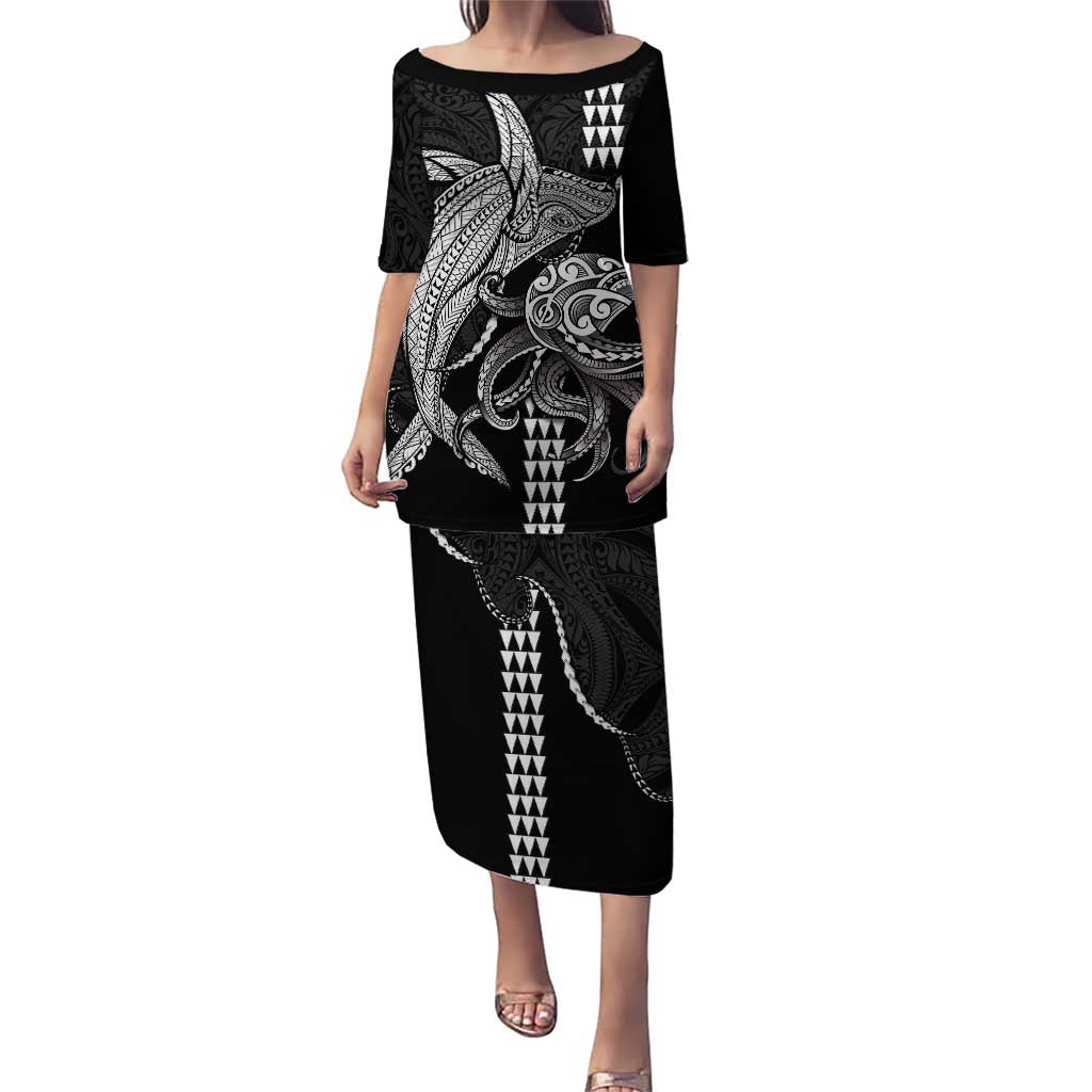 Kanaloa Aloha Hawaii Family Matching Puletasi and Hawaiian Shirt Humpback Whale Octopus Tattoo Kakau Pattern