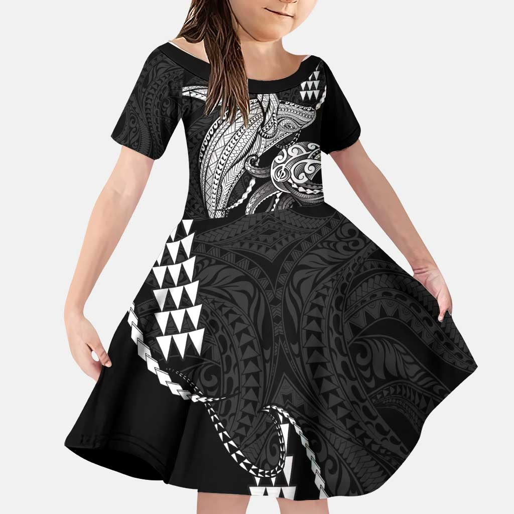 Kanaloa Aloha Hawaii Family Matching Summer Maxi Dress and Hawaiian Shirt Humpback Whale Octopus Tattoo Kakau Pattern
