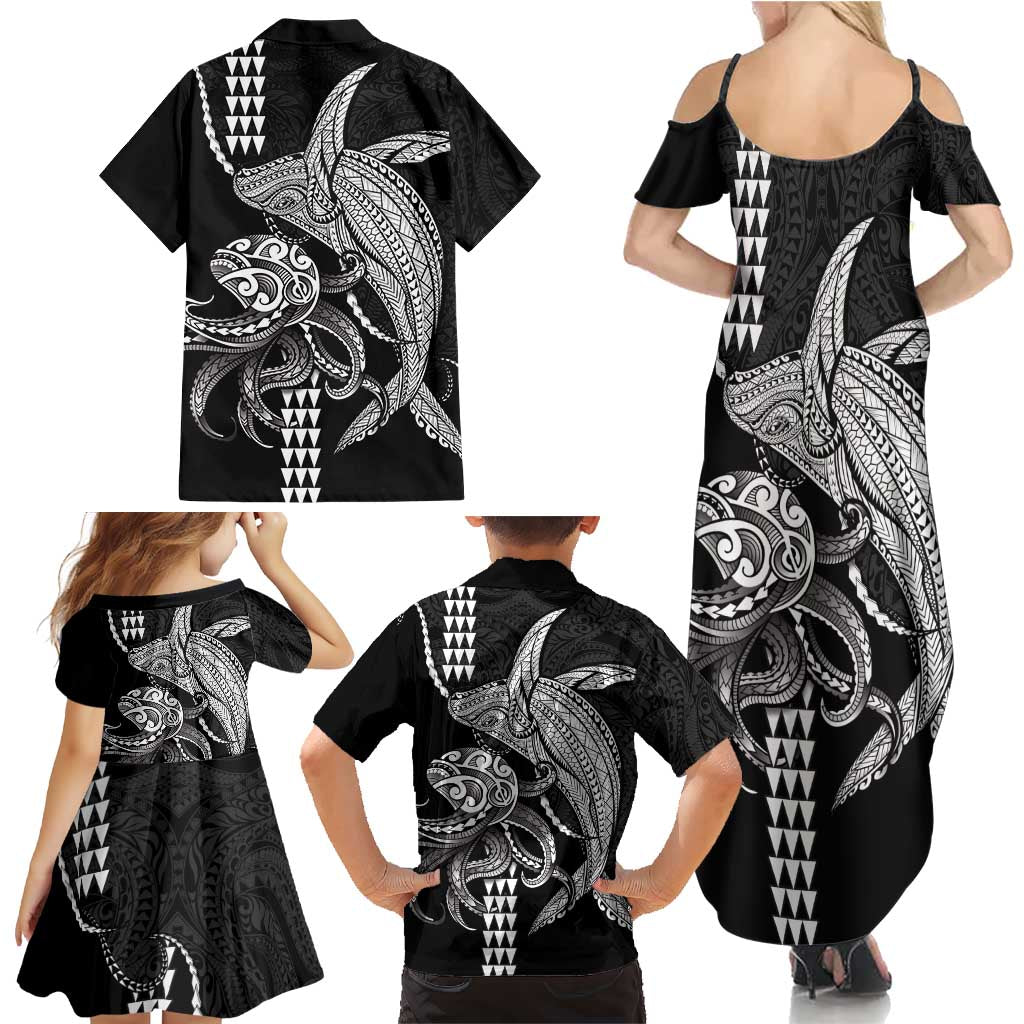 Kanaloa Aloha Hawaii Family Matching Summer Maxi Dress and Hawaiian Shirt Humpback Whale Octopus Tattoo Kakau Pattern