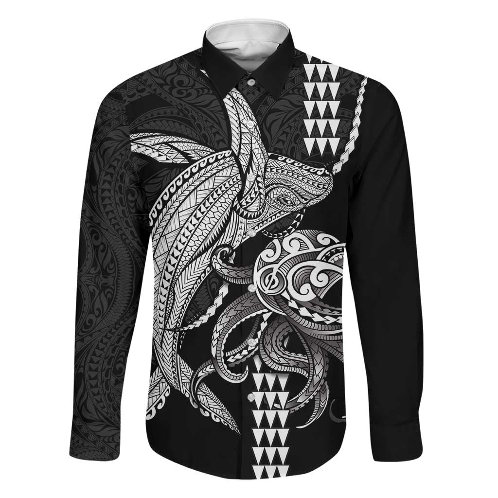 Kanaloa Aloha Hawaii Family Matching Summer Maxi Dress and Hawaiian Shirt Humpback Whale Octopus Tattoo Kakau Pattern