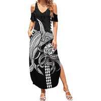 Kanaloa Aloha Hawaii Family Matching Summer Maxi Dress and Hawaiian Shirt Humpback Whale Octopus Tattoo Kakau Pattern