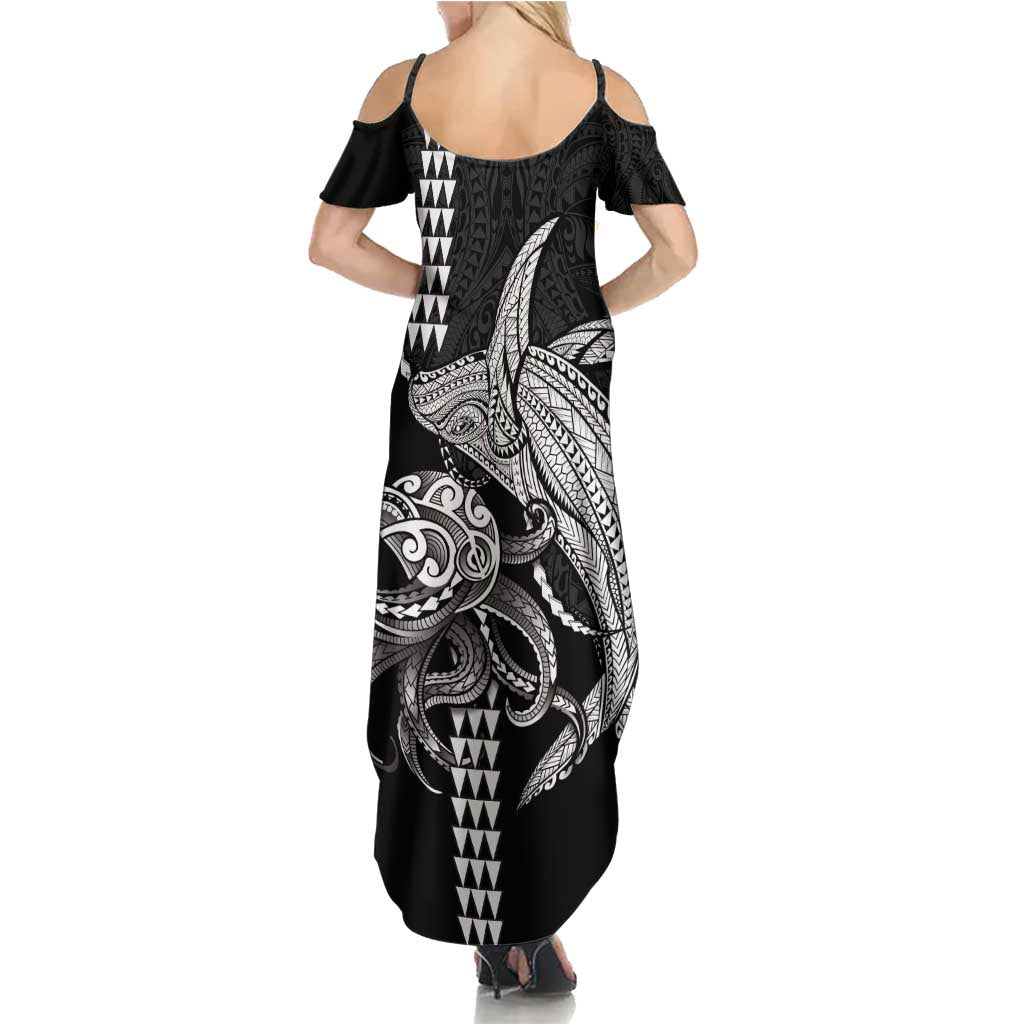 Kanaloa Aloha Hawaii Family Matching Summer Maxi Dress and Hawaiian Shirt Humpback Whale Octopus Tattoo Kakau Pattern