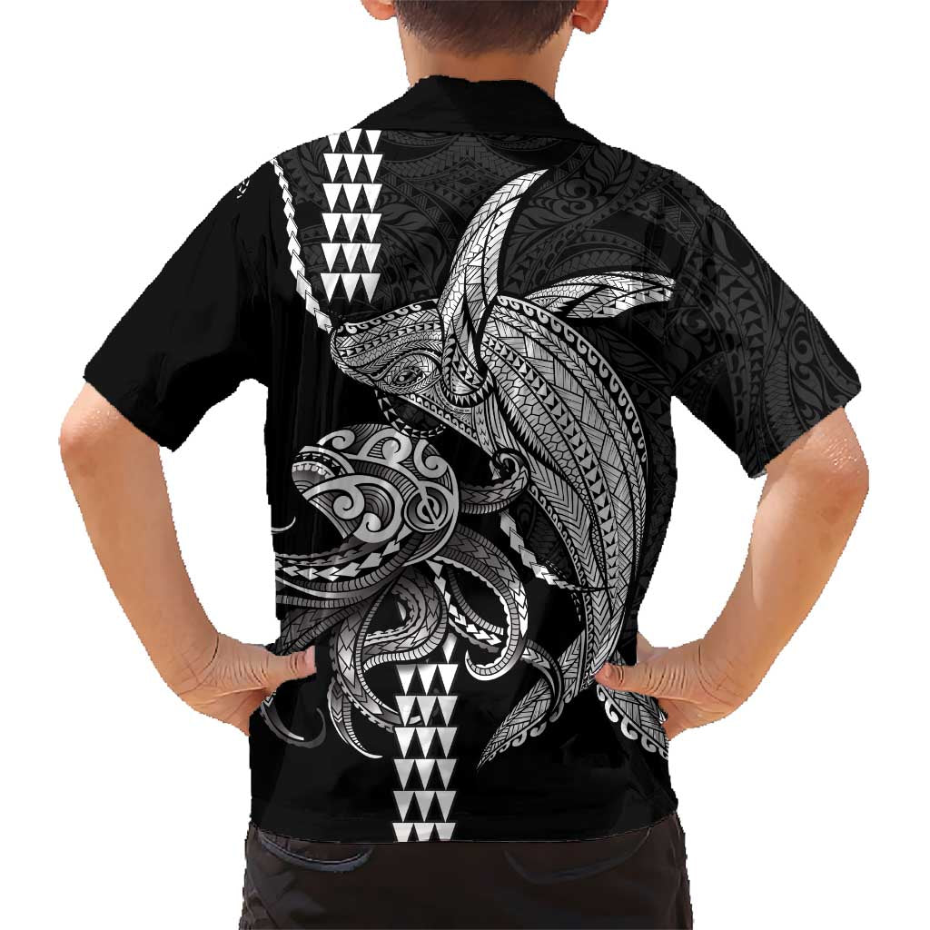 Kanaloa Aloha Hawaii Family Matching Tank Maxi Dress and Hawaiian Shirt Humpback Whale Octopus Tattoo Kakau Pattern