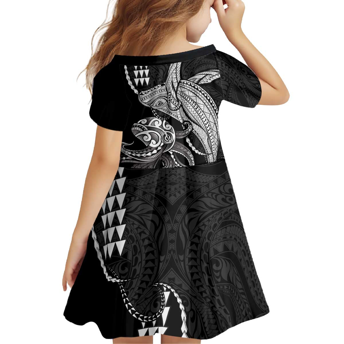 Kanaloa Aloha Hawaii Kid Short Sleeve Dress Humpback Whale Octopus Tattoo Kakau Pattern