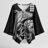 Kanaloa Aloha Hawaii Kimono Sleeve Blouse Humpback Whale Octopus Tattoo Kakau Pattern