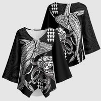 Kanaloa Aloha Hawaii Kimono Sleeve Blouse Humpback Whale Octopus Tattoo Kakau Pattern